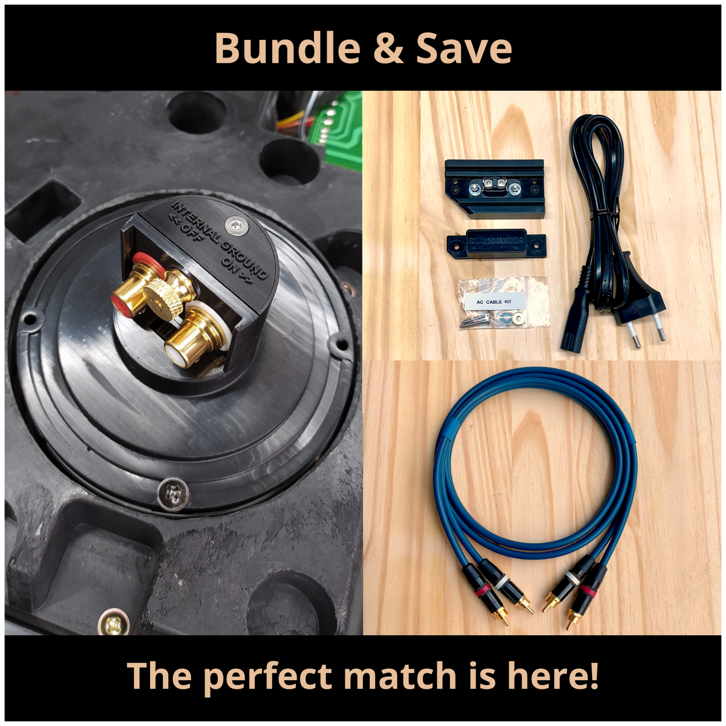 Technics SL-1200 RCA Upgrade Kit (Binding Post Ground Terminal) + AC Power Kit  + RCA-RCA Cable